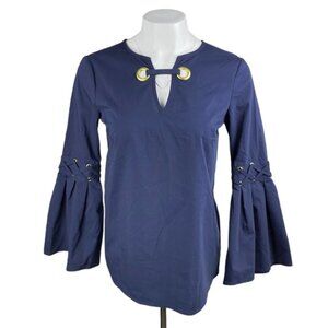 MICHAEL Michael Kors Bell Sleeves Pleated Grommet Blouse Top Sz XS